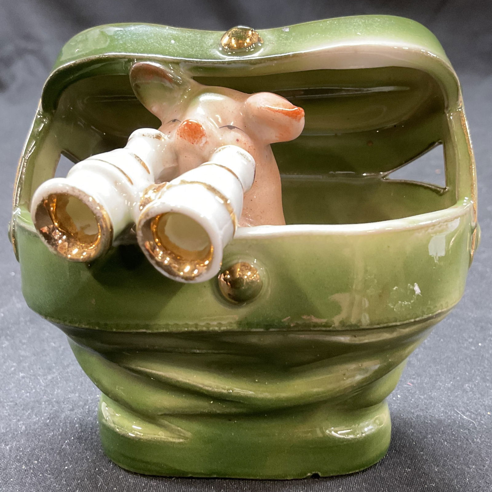 Vtg Ceramic German Fairing Pig w Binoculars