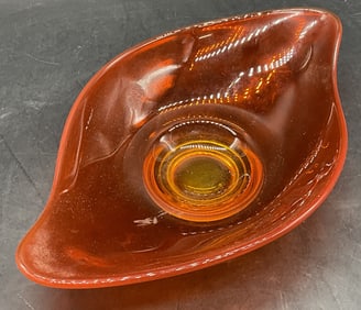 Vintage Mid Century Modern Orange Glass Candy Dish