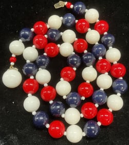 Vintage Red White & Blue Beaded Necklace