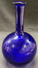 Vtg Cobalt Blue Bottle Blown Glass Vase