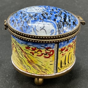 Vtg Kelvin Chen Enamel Hinged Trinket Box 2001