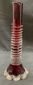 Vtg Handmade Ruby Red Art Glass Vase 1ft
