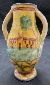 Vtg Signed Hand Painted Ceramic Pitcher Vase Italy