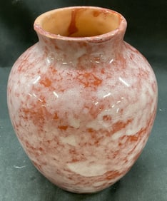Vtg Pink Marbled Ceramic Glazed Pottery Vase