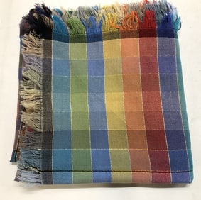 Rainbow Plaid Pattern Fringe Wool Scarf
