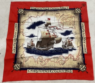 Vntg Christopher Columbus 500th Anniversary Scarf USA