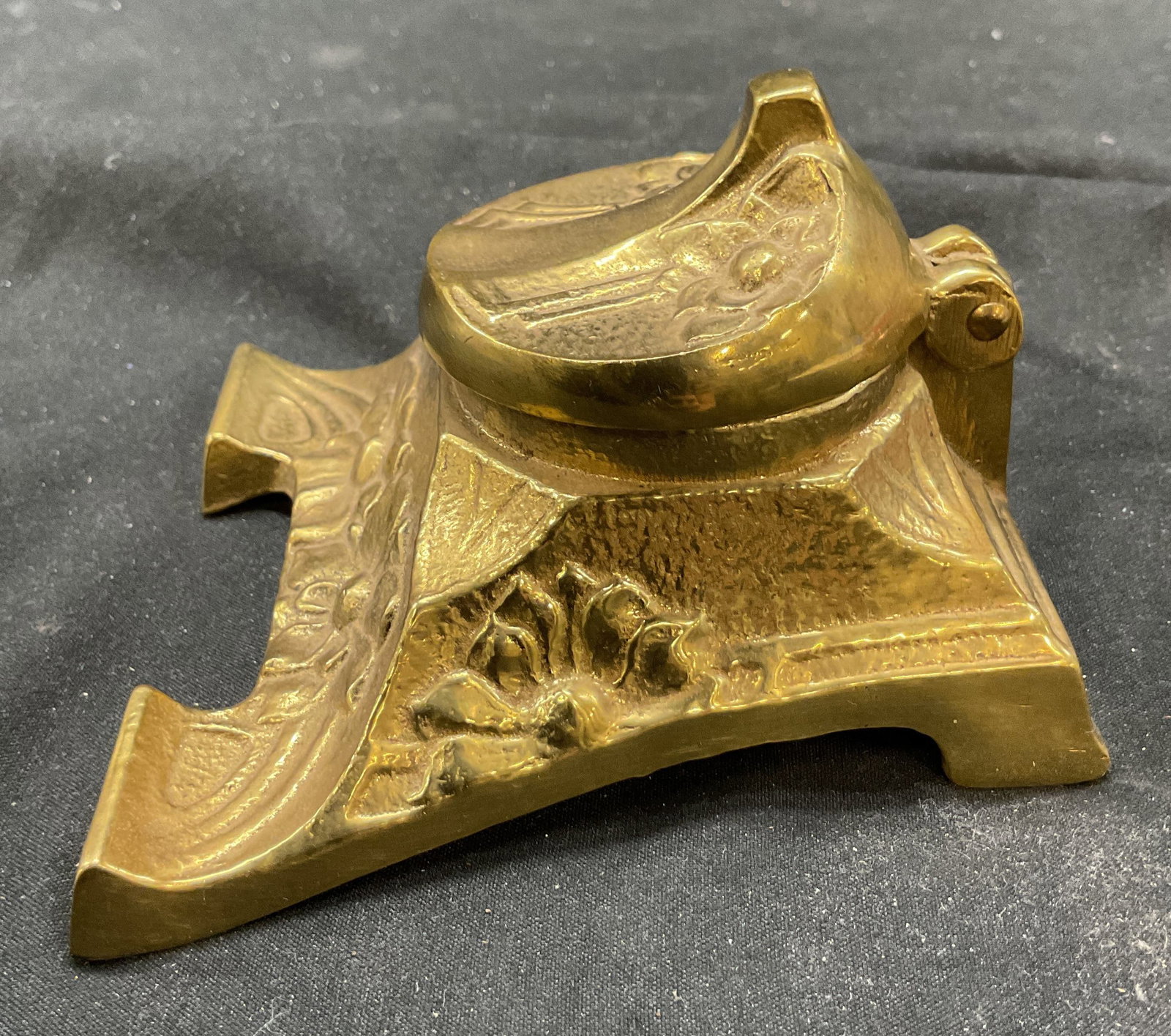 Antique Brass Floral Pattern Inkwell (1 of 8)