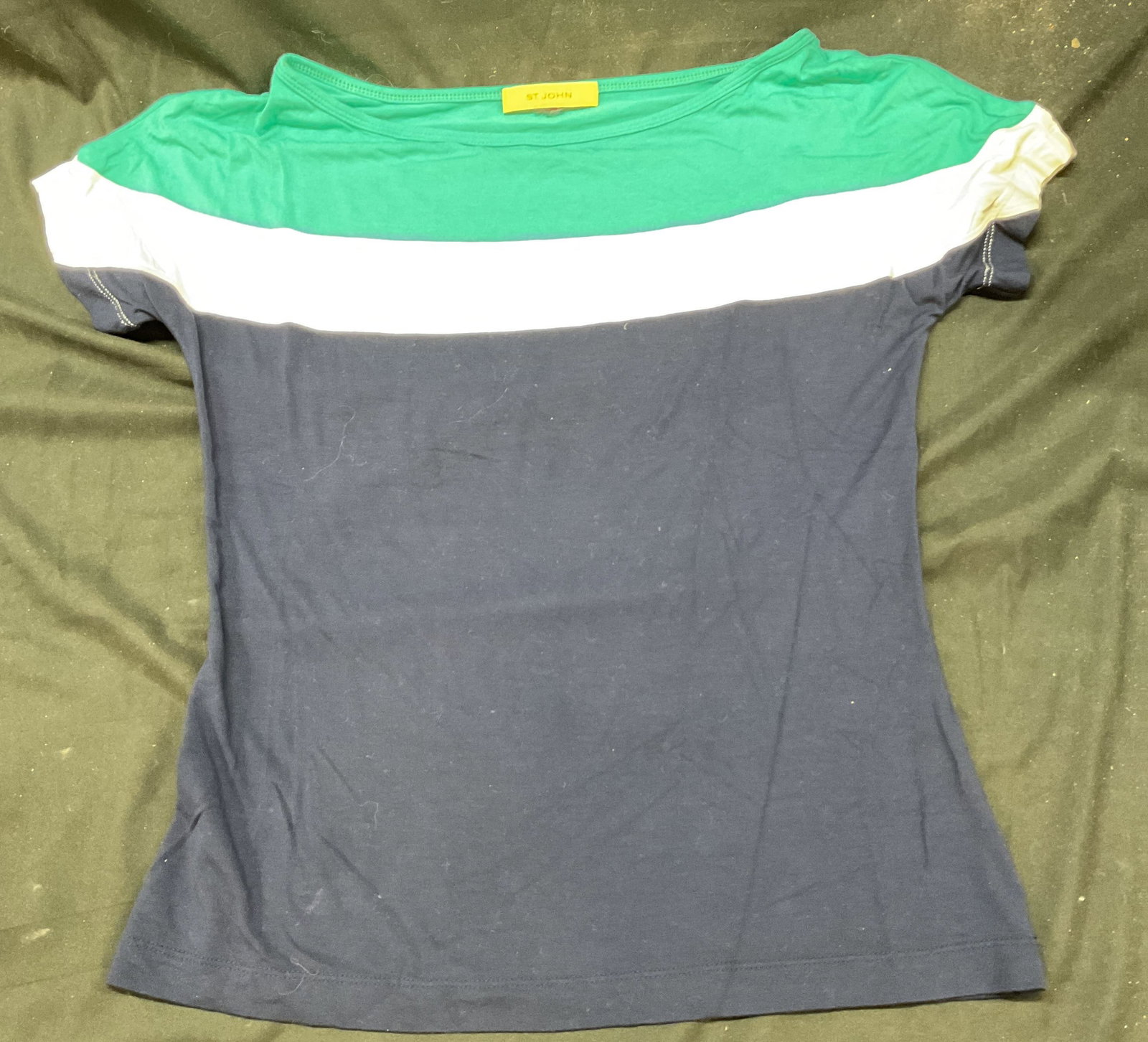 Vtg St John Blue Teal White Striped Viscose T-shirt (1 of 8)