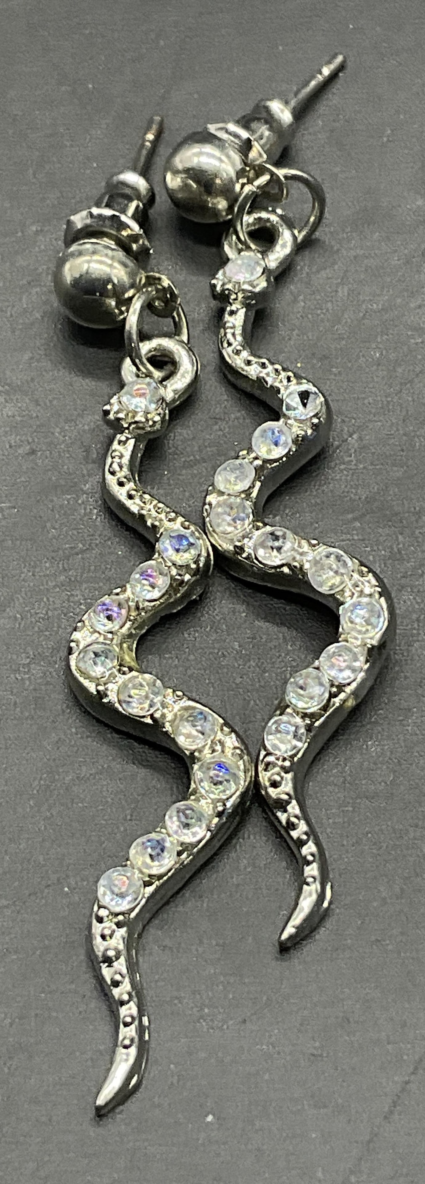 Vintage Metal Crystal Snake Post Back Earrings (1 of 7)