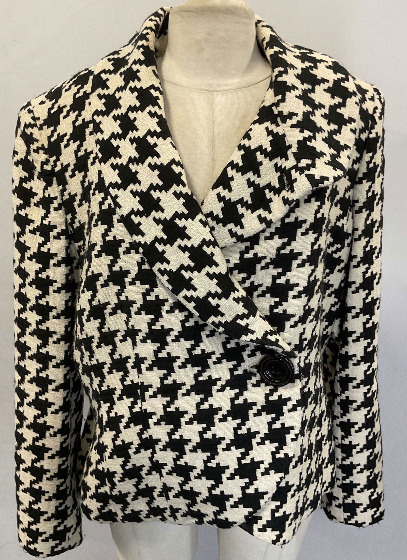Ellen Tracy Black White Houndstooth Wool Blazer (1 of 7)