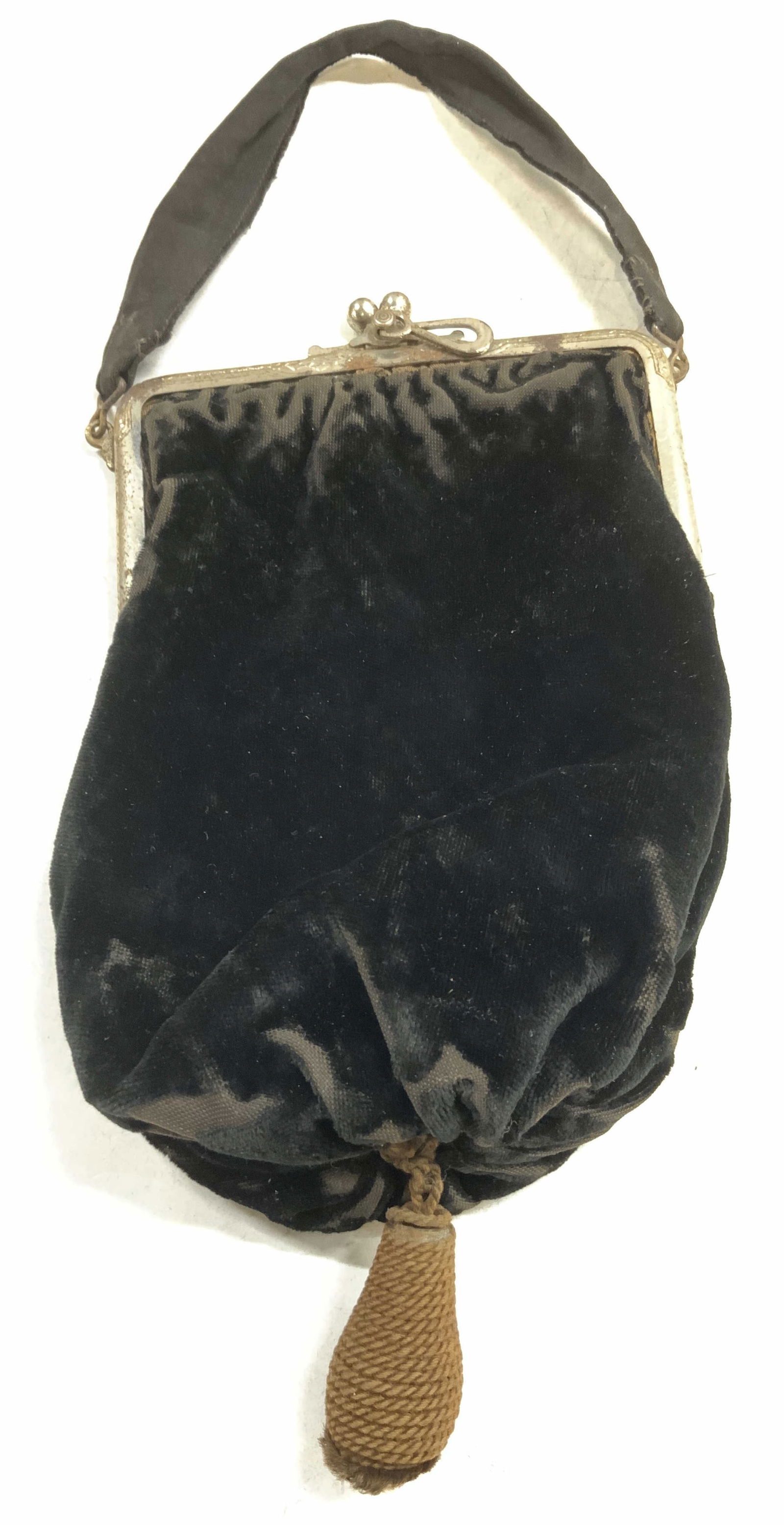 Vtg Metal Frame Black Velvet Evening Bag Pouch (1 of 6)