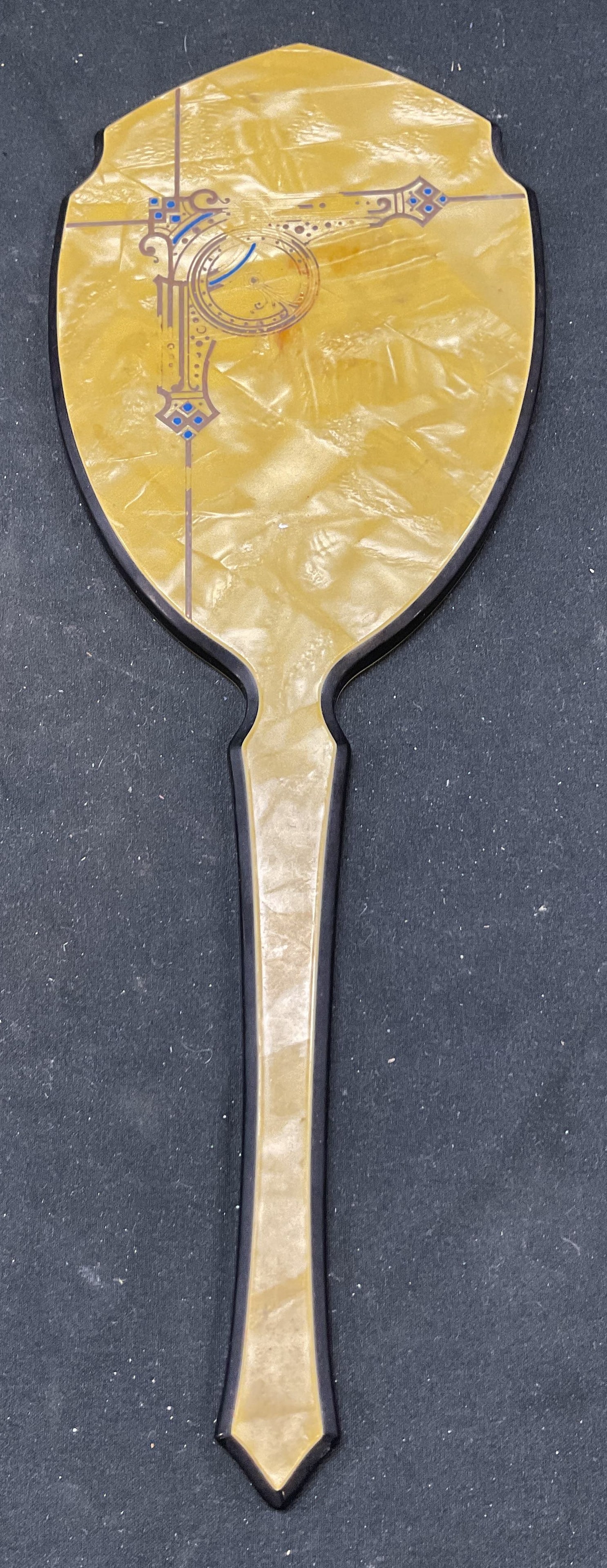 Vtg Art Deco Golden Yellow Celluloid Hand Mirror (1 of 7)