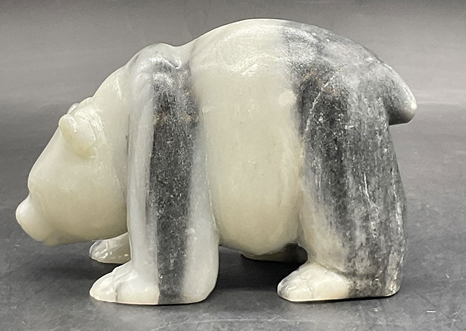 Carved Black & White Natural Stone Bear Figural (1 of 7)