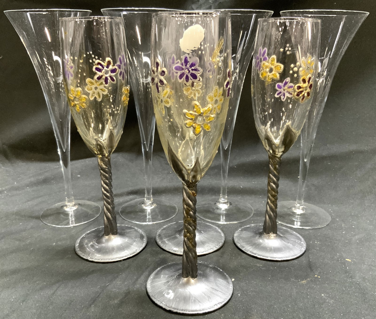 Lot 8 Art Glass & Crystal Champagne Flutes (1 of 9)