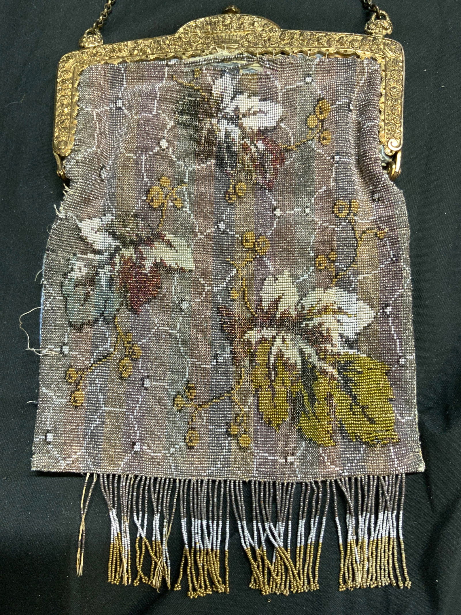 Antq Beaded Purse W Chain Link Strap FRANCE (1 of 8)