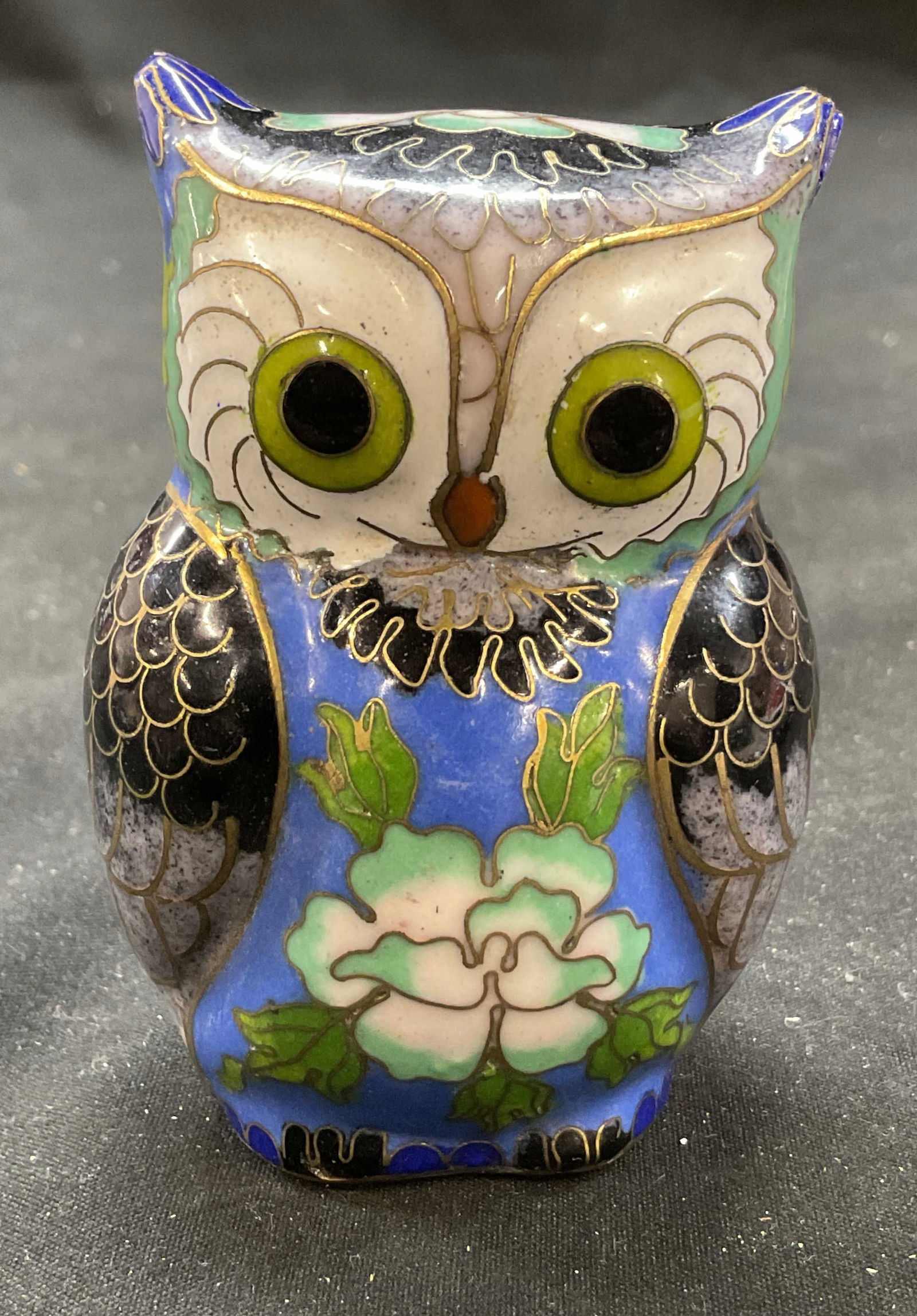 Vtg Cloisonne Enamel Brass Floral Owl Figurine (1 of 6)