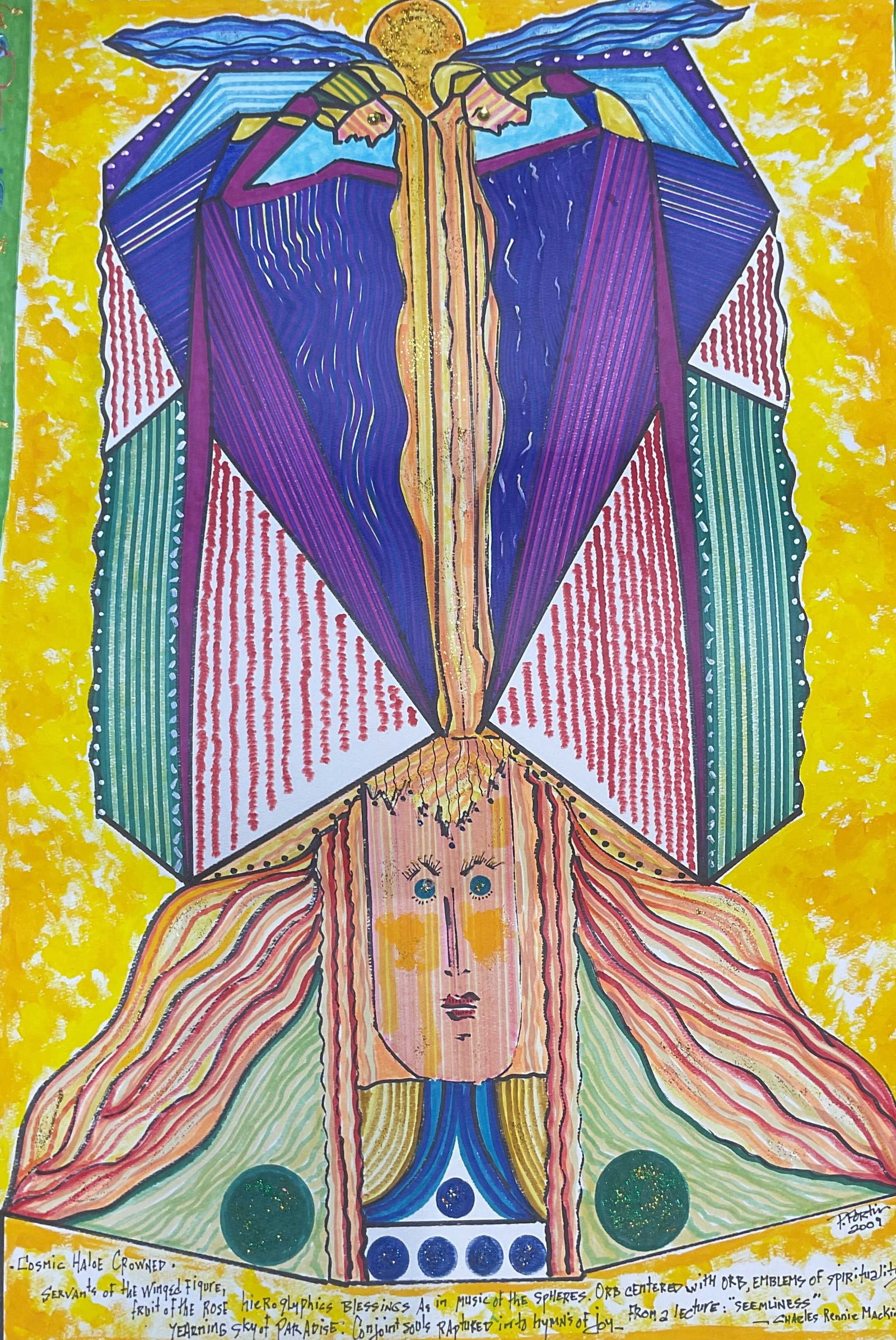 Signed P Fortin Cosmic Haloe Crowned Painting 2009