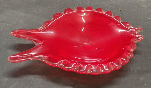 Hand Blown Red Art Glass Fish Bowl