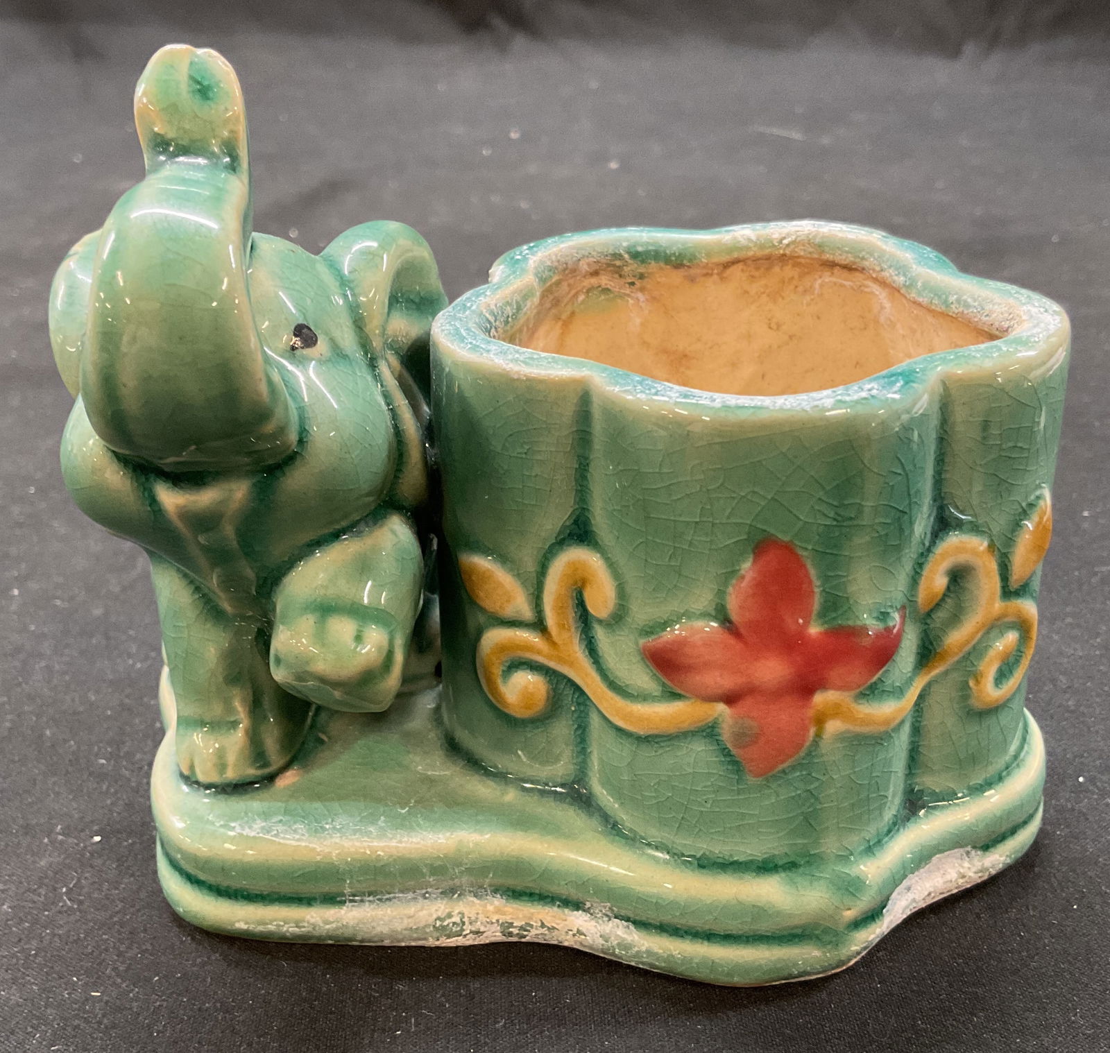 Vtg Ceramic Green Lucky Elephant Planter (1 of 8)
