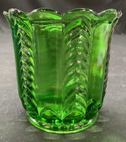 Vtg EAPG Green Glass Sugar Bowl Vessel