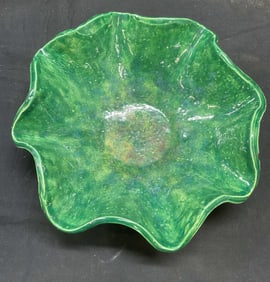 Handmade Green Textured Floral Ceramic Bowl 11.5in