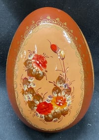 Vtg Hand Painted Floral Wood Egg Fig Russia 2001
