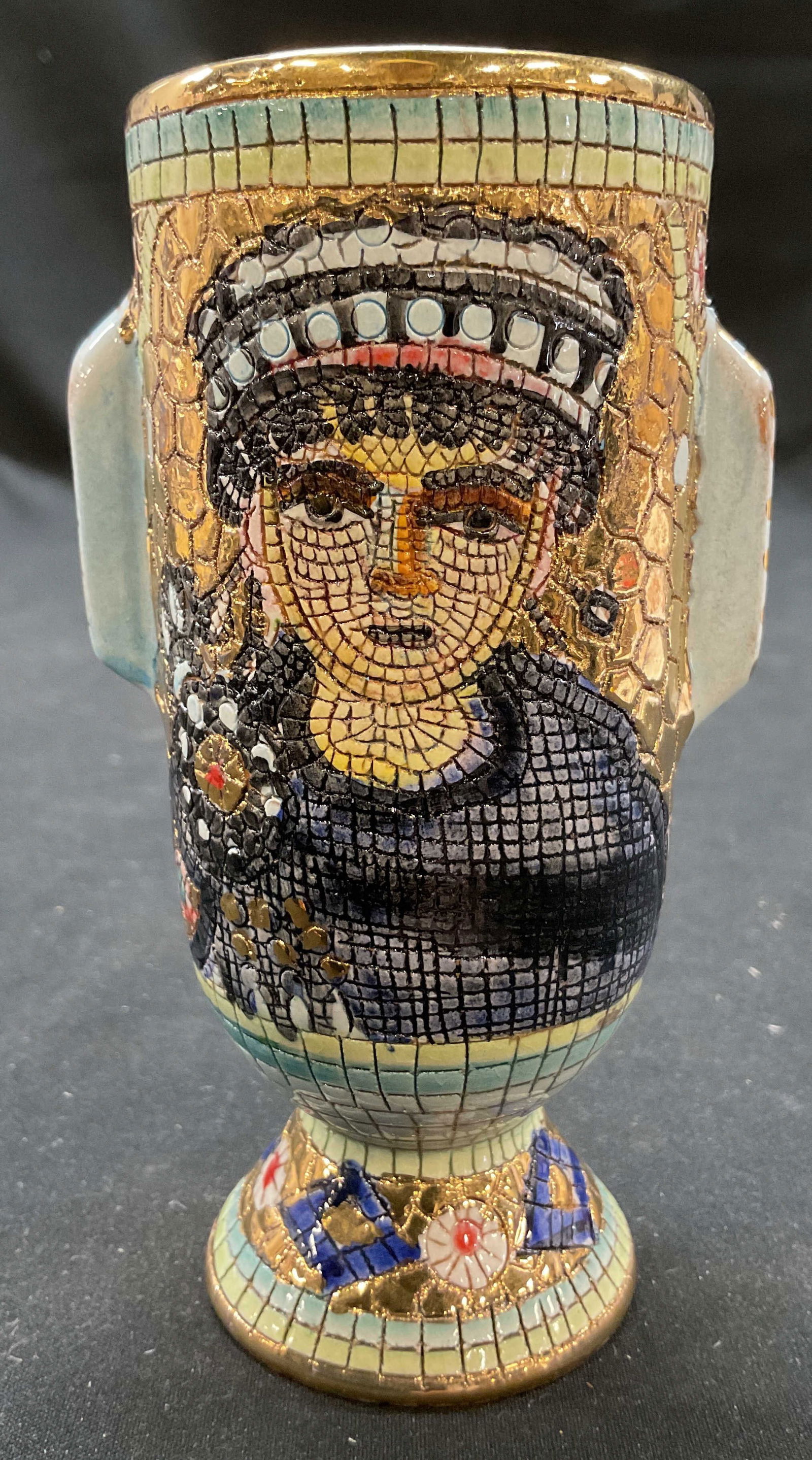 Vtg Signed G.P. Deruta Ceramic Mosaic Vase (1 of 9)