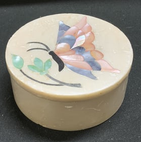 Butterfly Motif Round Lidded Stone Trinket Box