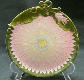 Vtg Ceramic Majolica Pink Floral Decorative Plate