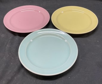 Set 3 Porcelain Pink Yellow Blue Plates 6.5in