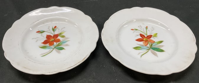Set 2 Stamped Red Floral Pattern Porcelain Plates