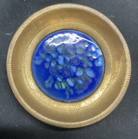 Framed Abstract Blue Flowers Enameled Panel