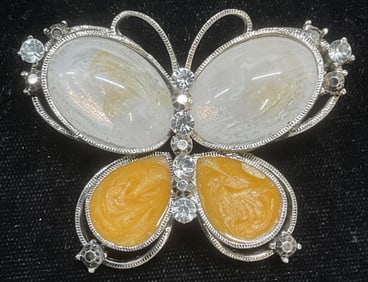 Vintage Butterfly Enamel Crystal Brooch