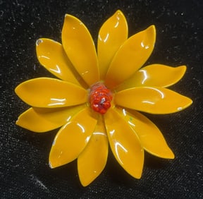 Vintage Yellow Enamel Flower Brooch