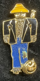 Vintage Gold Tone Enamel Scarecrow Brooch