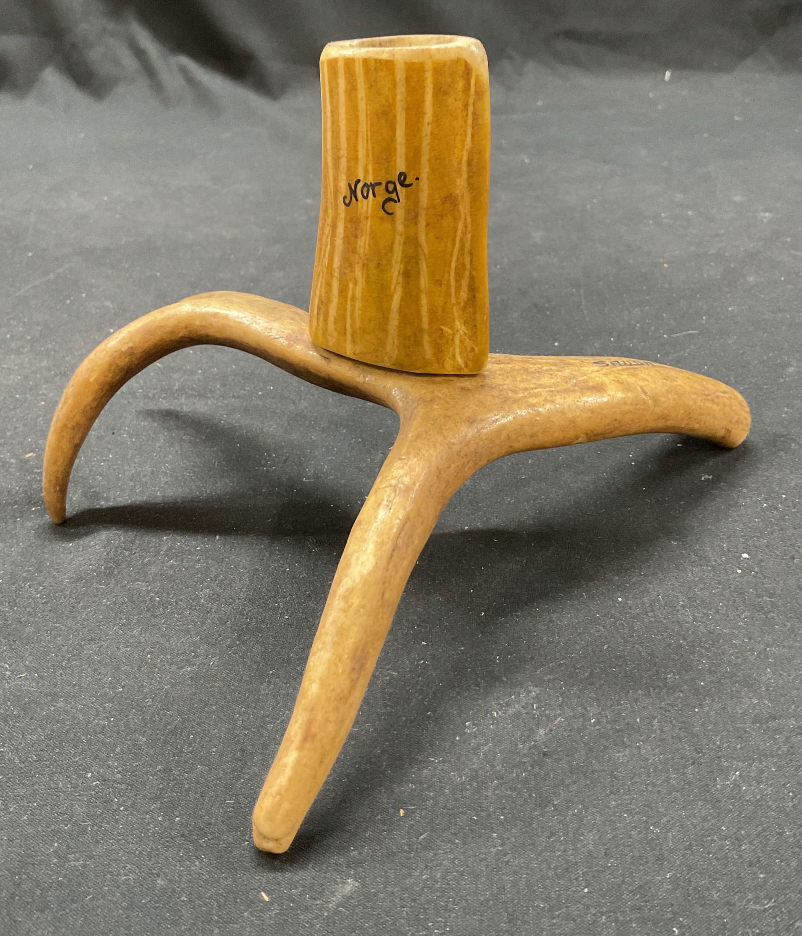 Vtg Signed Sauda Norge. Carved Antler Candleholder (1 of 10)