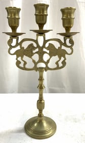 Vintage Lions Of Judah 3 Arm Brass Candelabra
