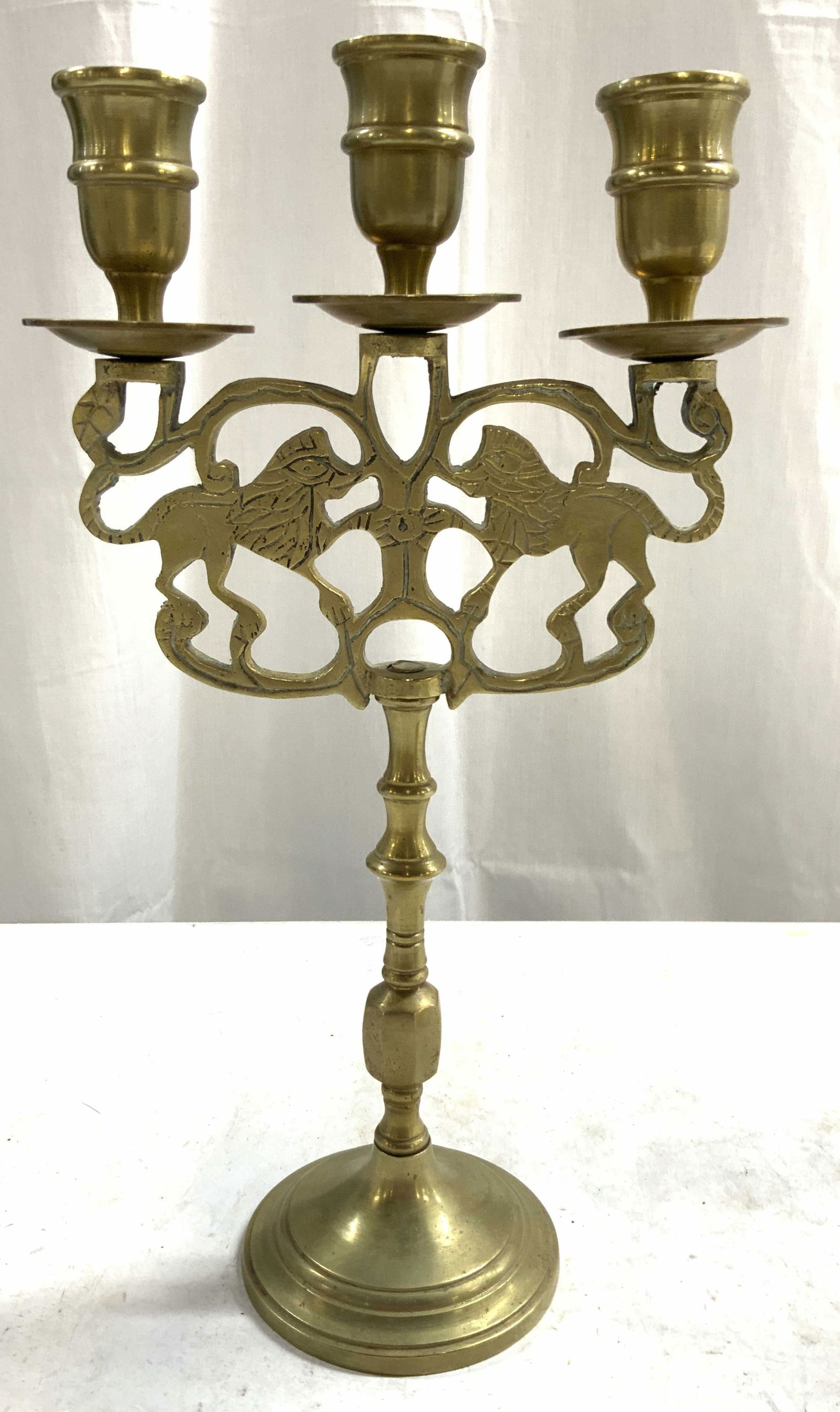 Vintage Lions Of Judah 3 Arm Brass Candelabra (1 of 7)