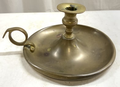 Antique Brass Chamber Candlestick w Handle