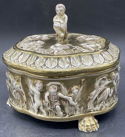 CAPODIMONTE Gilt Porc Figural Keepsake Box Italy