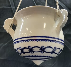 Signed Vtg Hanging Ceramic Planter W Handles