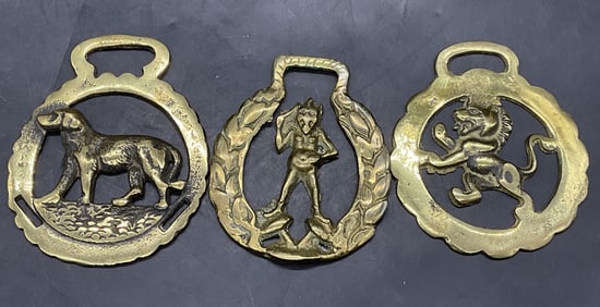 Lot 3 Vintage Horse Brass Medallions, England +