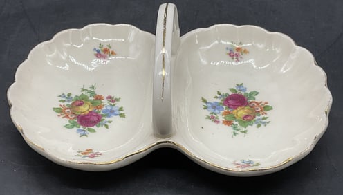 Vntg Ceramic Floral Motif Basket, Czechoslovakia