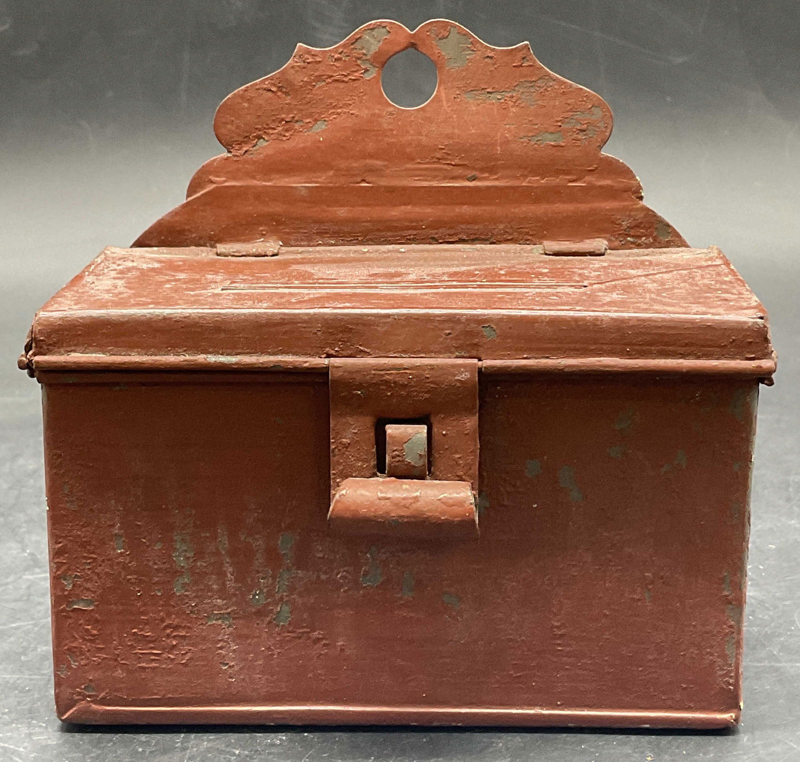 Vintage Hand Painted Red Metal Keepsake Box, Lid (1 of 8)