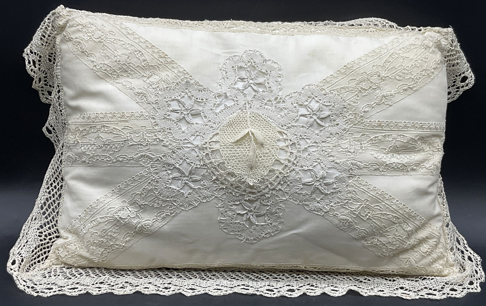 Vintage Handmade Crochet Lace Accent Throw Pillow (1 of 9)