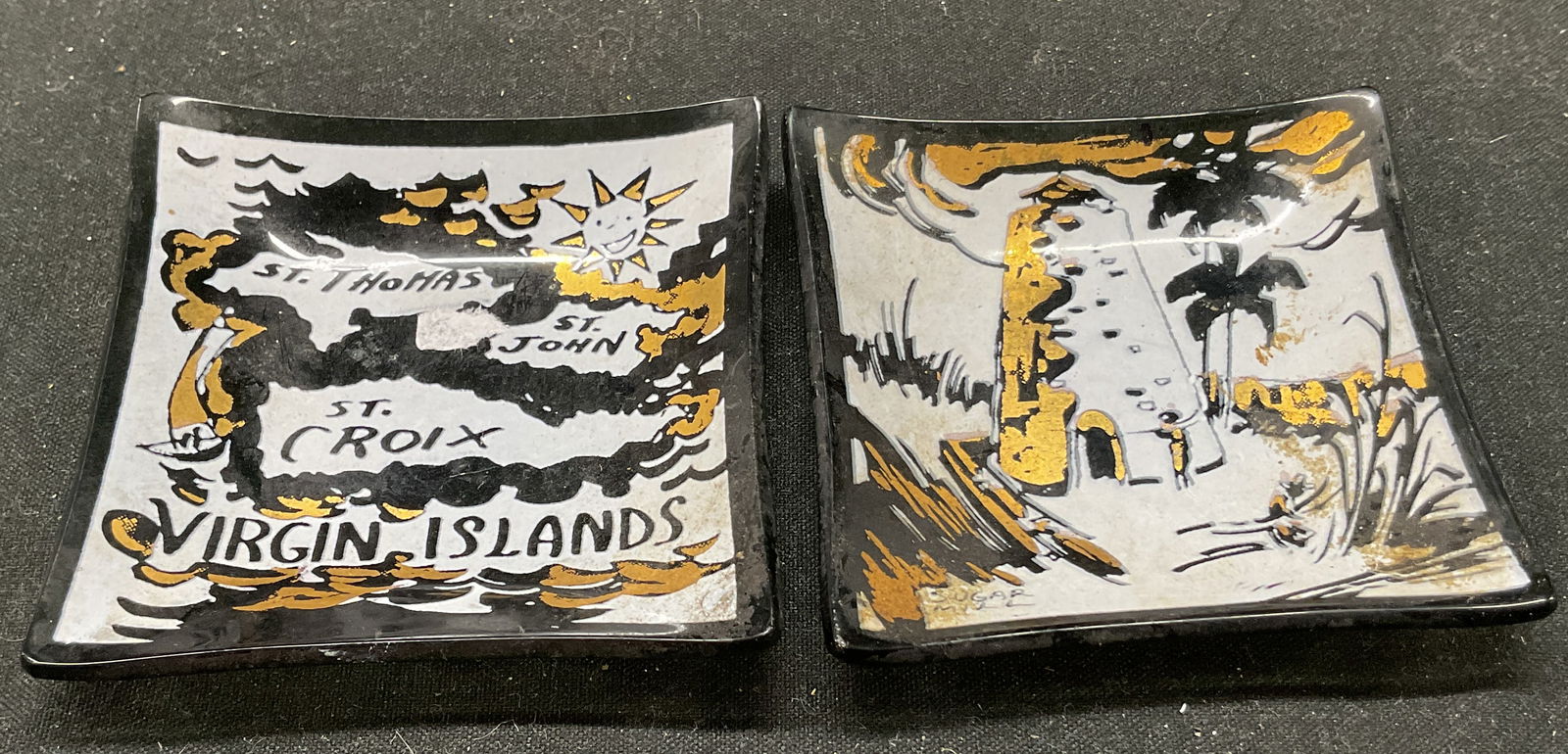 Set 2 Virgin Islands Glass Square Trinket Dishes (1 of 6)
