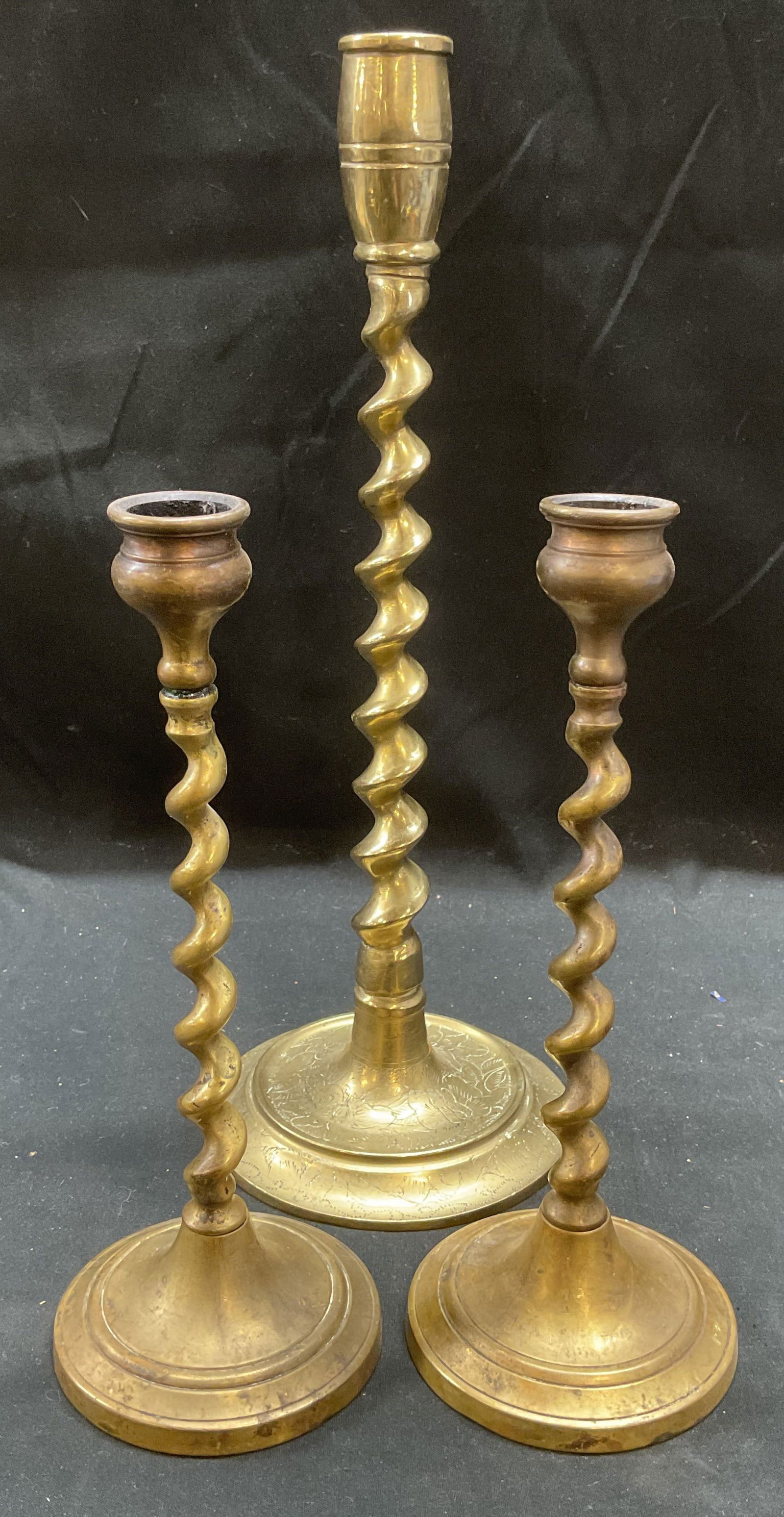 Lot 3 Vintage Brass Spiral Candle Holders USA+ (1 of 8)
