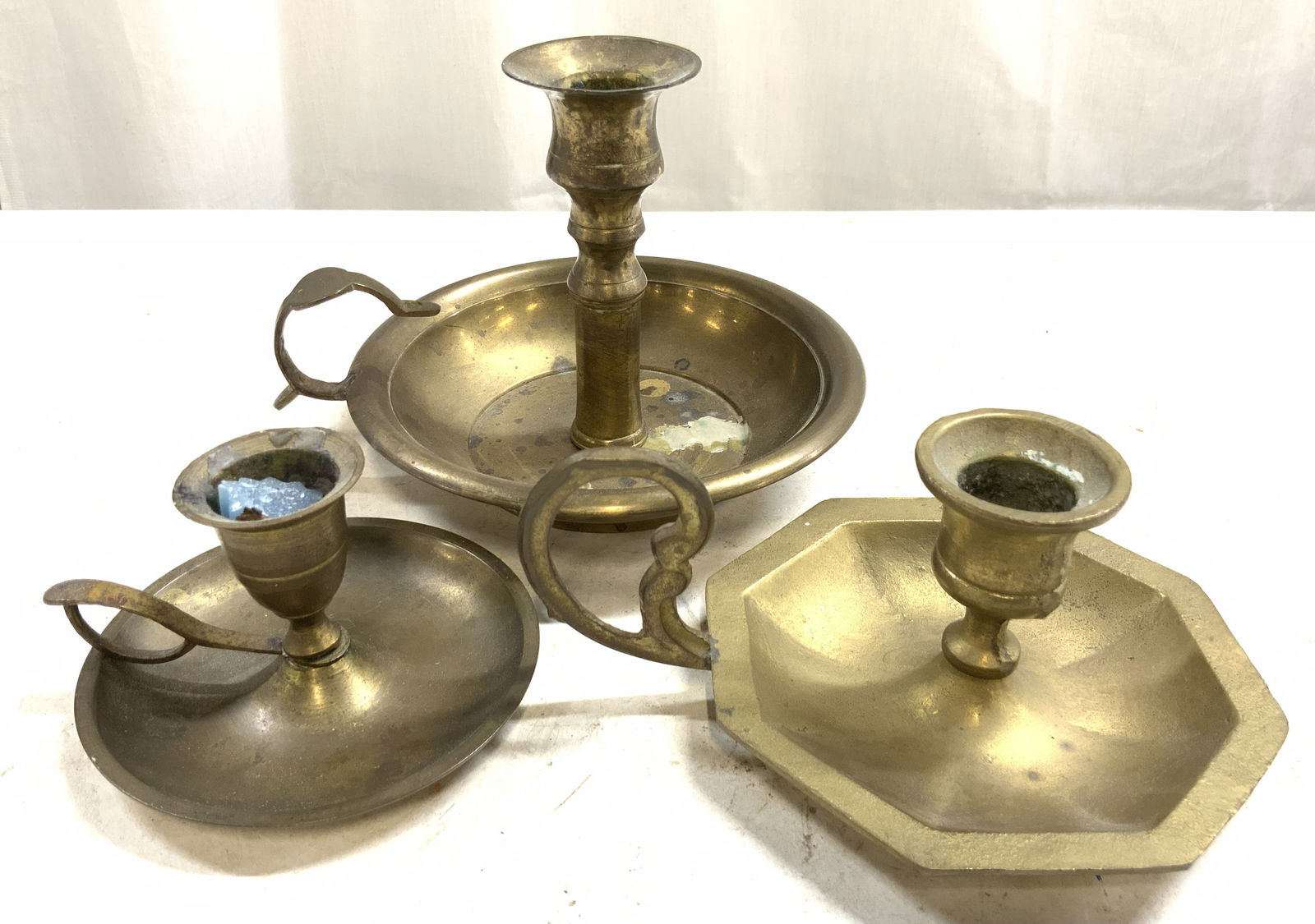 Lot 3 Antique Brass Chamber Candlesticks (1 of 9)