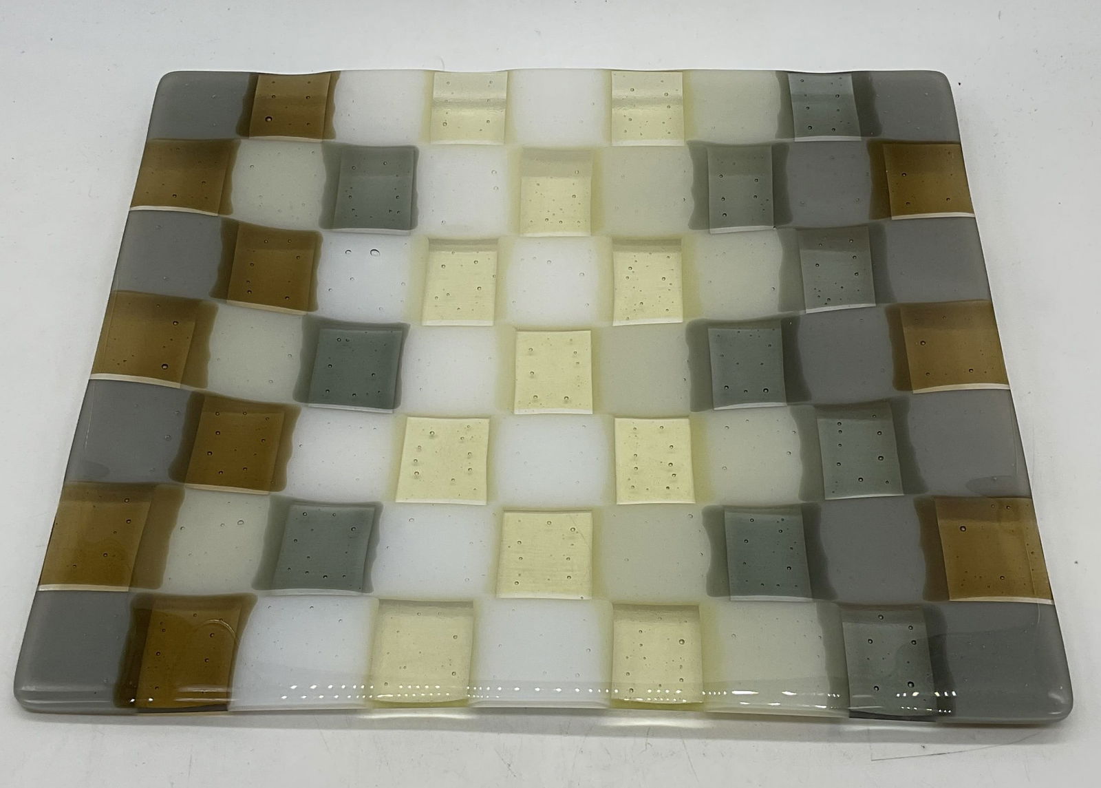 Sgn Handmade Square Art Glass Checkered Platter (1 of 6)