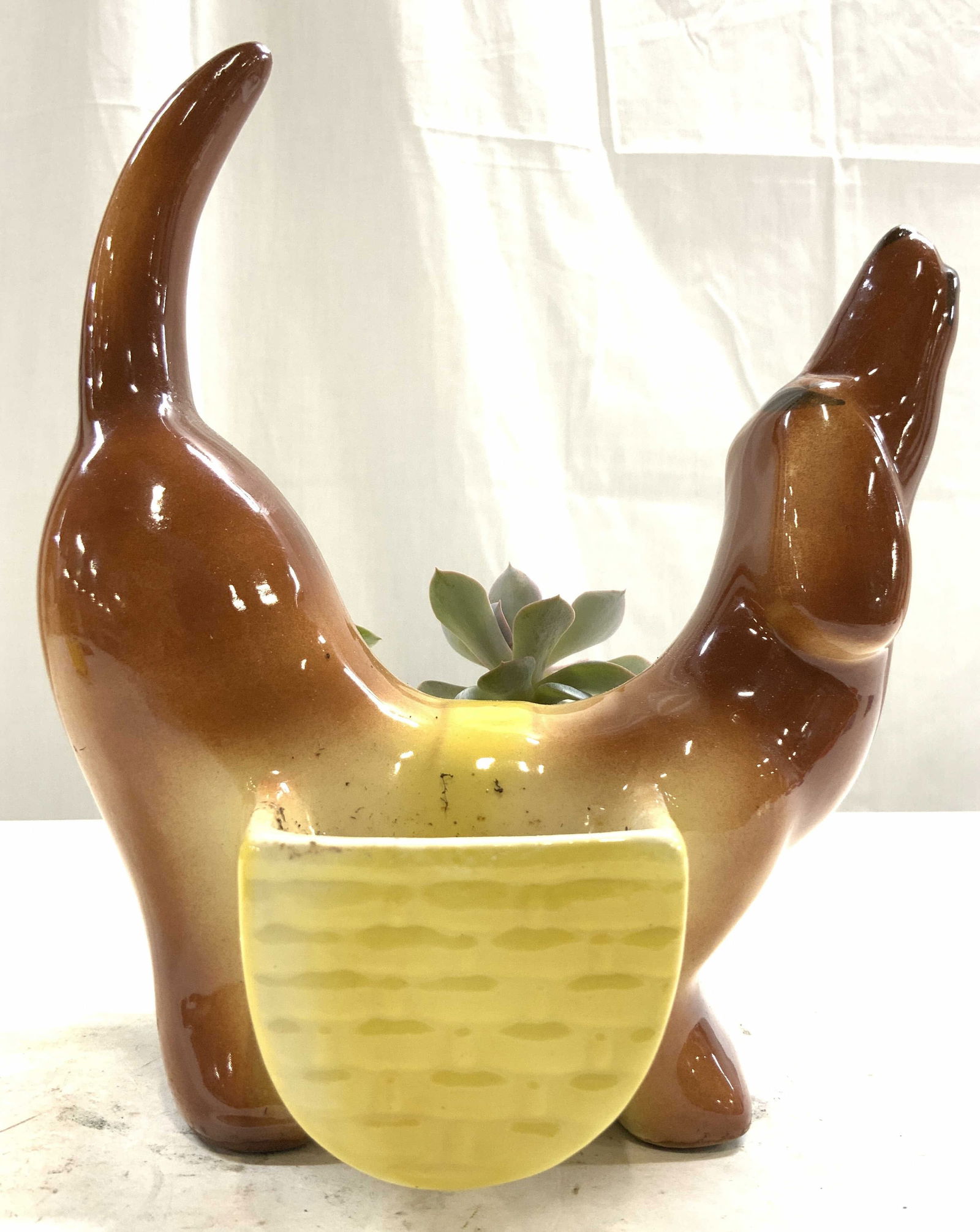 Vntg Ceramic Dachshund Dresser Caddy Planter (1 of 8)